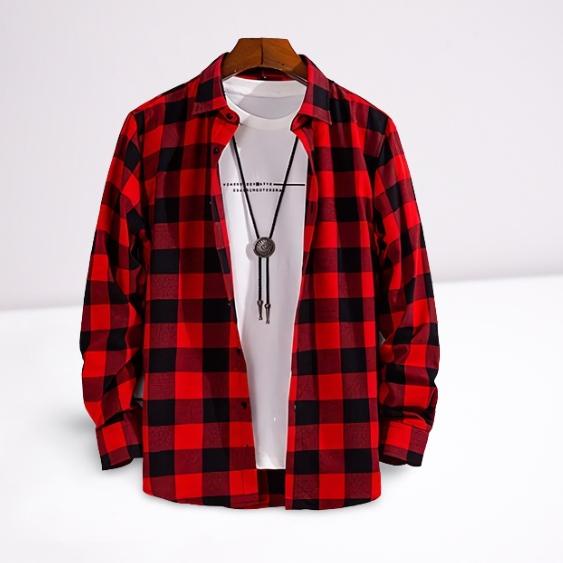 ➳ Kemeja Kotak Cowok - Hem Flanel Pria Lengan Panjang - Kemeja Flanel Merah Pria - Baju Kotak - Keme
