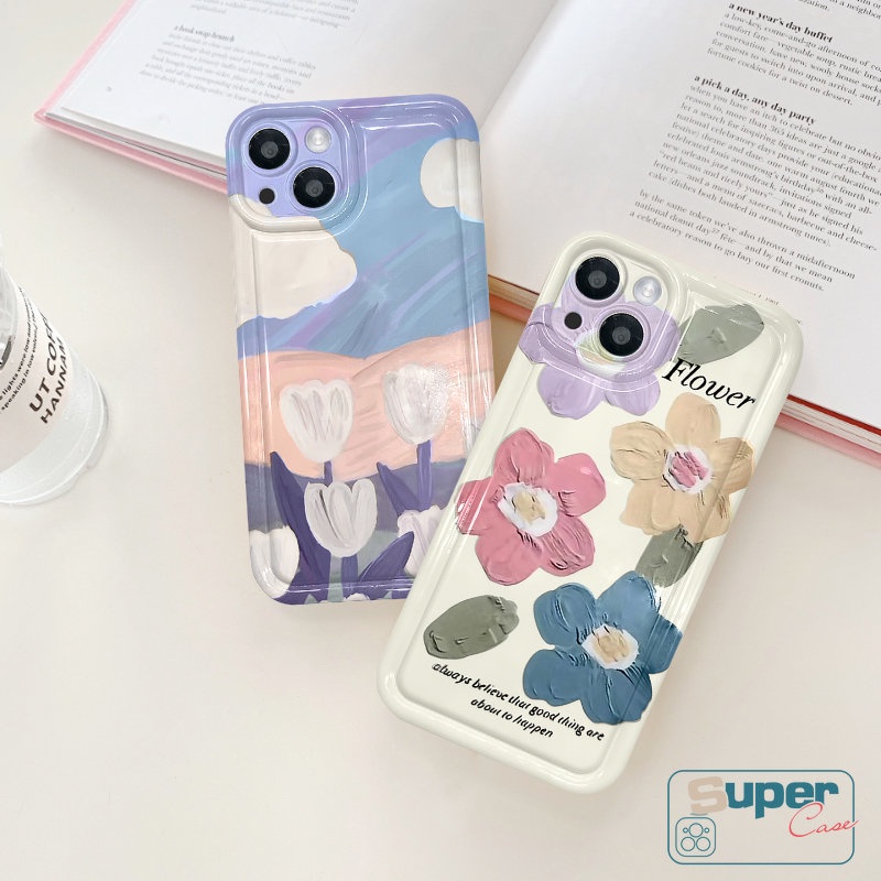 Untuk Realme C53 C25 C33 C55 C12 C11 2020 C25s C25Y C15 C35 C21Y C30 9I 7I 5 6i 5s 5i C11 2021 C20 C1 C3 C2 C20A Fresh Art Bunga Tulip Minyak Lukisan Shockproof Airbag Soft Case