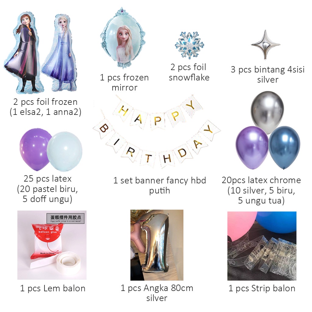 [PAKET] Dekorasi Ulang Tahun FROZEN PURPLE BLUE Balon Hiasan Ultah