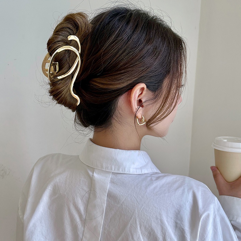 We Flower Minimalis Besar Memutar Logam Rambut Cakar Klip Untuk Wanita Perempuan Korea Fashion Ponytail Holder Jepit Rambut Jaw Hair Clamp Aksesoris