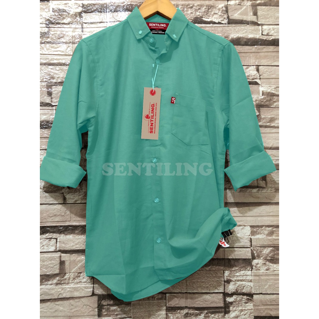 Terwuwu kemeja panjang pria cowok gatlemen cowok biru navy dongker polos formal kantor Real pick-Hijau Tosca