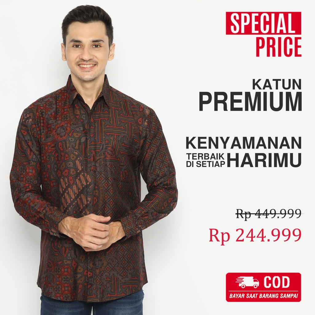 BATIK PRIA LENGAN PANJANG Kemeja Dobby Slimfit Slim Fit Premium Warna Coklat Tua Merah 724340 Cap 72 - Baju Kemeja Atasan Pakaian Setelan Batik Pria Cowok Laki Laki Remaja Keluarga Kantor Lengan Panjang Modern Slimfit Slim Fit Premium Kekinian