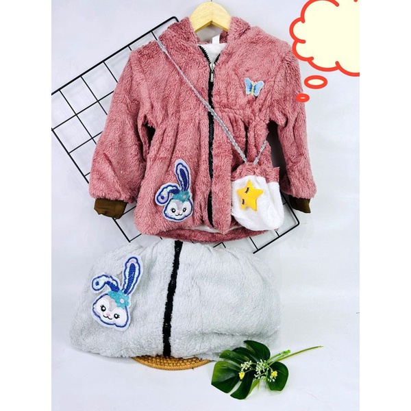 jaket bulu anak cewek + tas slempang