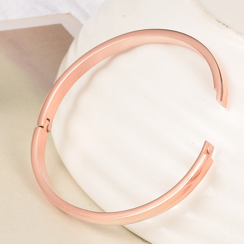 Gelang Pasangan | Gelang Bangle Bahan Titanium Steel | Gelang Bentuk Bulat Gaya Minimalis Untuk Wanita  | Rose Gold 18k | Kotak Hadiah Untuk Hadiah