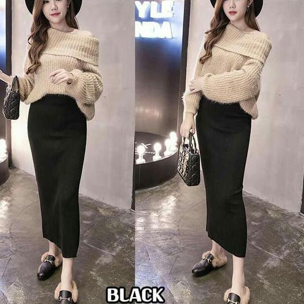 Stok Terbatas Rok span rajut - rok rajut - pencil skirt - rok knit - rok rajut korea panjang - span 