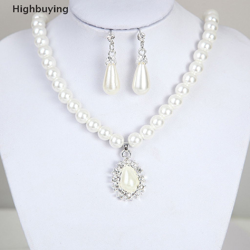 Hbid Kalung Rantai Anting Tetes Kristal Mutiara Elegan Set Perhiasan Pesta Pernikahan Glory