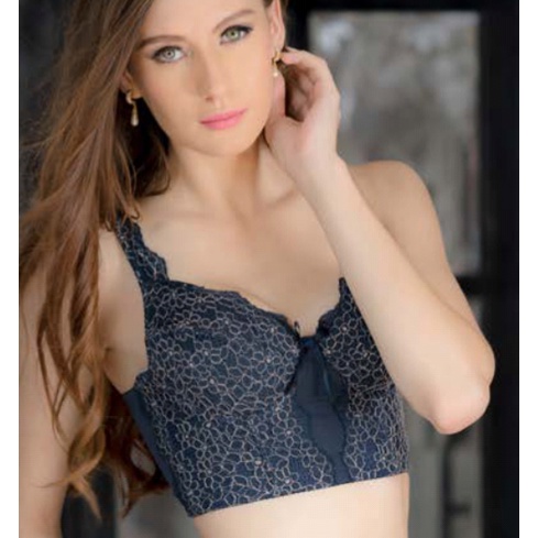 PROMO - FIORI Long Bra SERAFINA Navy | Bra Kawat Full Cup Tanpa Busa Kait 7 | Full Lace Cover