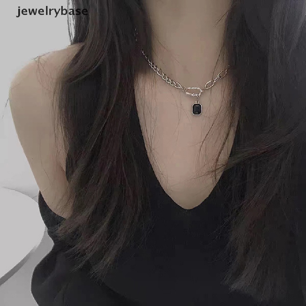 [jewelrybase] Kalung Permata Hitam Wanita Kalung Pengantin Tidak Teratur Rantai Kualitas Tinggi Liontin Perhiasan Warna Perak Trendi Kpop Kerah Logam Butik