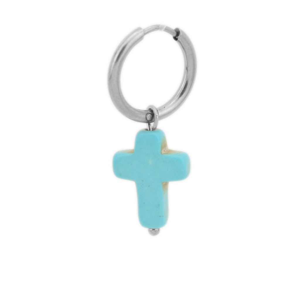 Turquoise Cross Unik Niche Ringan Mewah Baja Titanium Anting Klip Telinga Pria Wanita Earrings