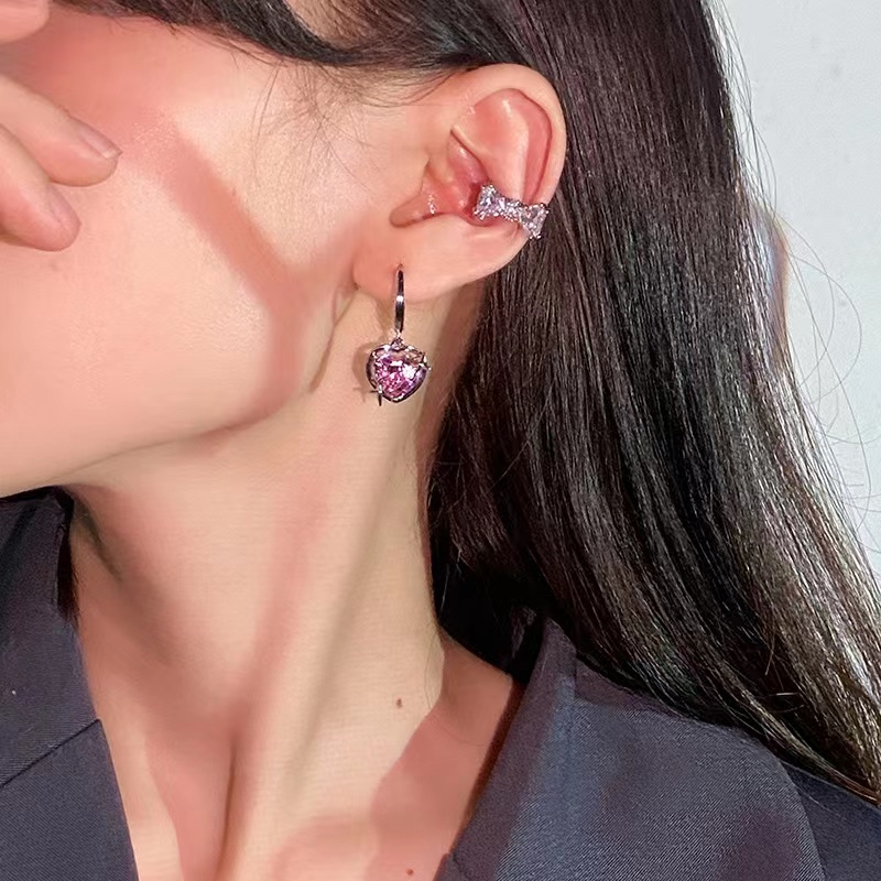 IFYOU Anting Tetes Hati Anting Zircon Pink Manis Untuk Aksesoris Perhiasan Wanita