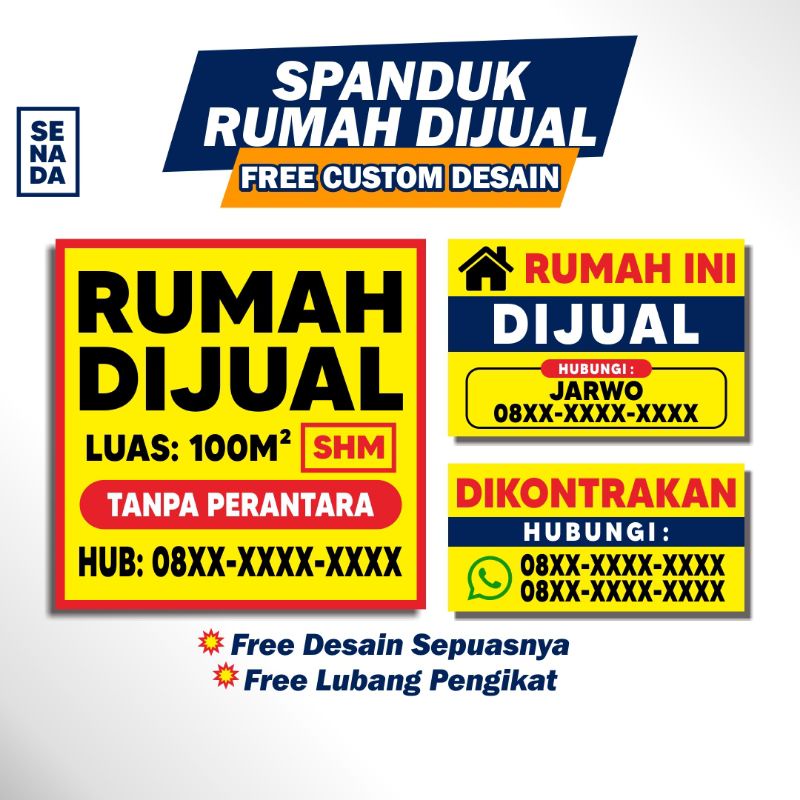 Spanduk Rumah Dijual Ruko Dikontrakkan CUSTOM Banner Spanduk