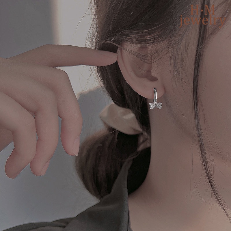 Klip Telinga Busur Zirkon AAA Manis2023 New High Sense Simple Earrings
