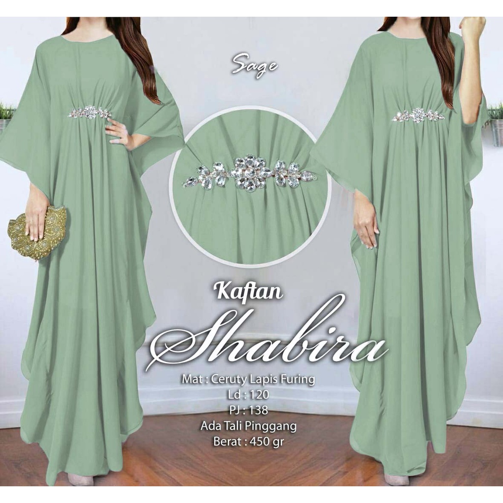 Arnis Shabira Kaftan Original Busui Friendly Ceruty Babydoll-Sage Green