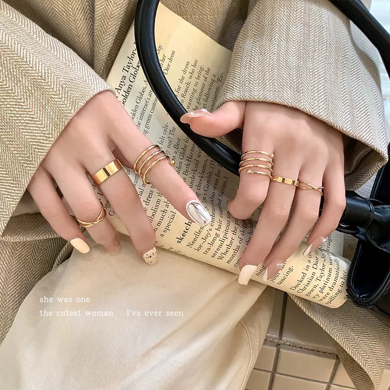 Roselife 6 Pcs Vintage Emas Memutar Susun Cincin Set Untuk Wanita Gadis Chic Geometris Garis Gelombang Rings Jari Perhiasan Hadiah