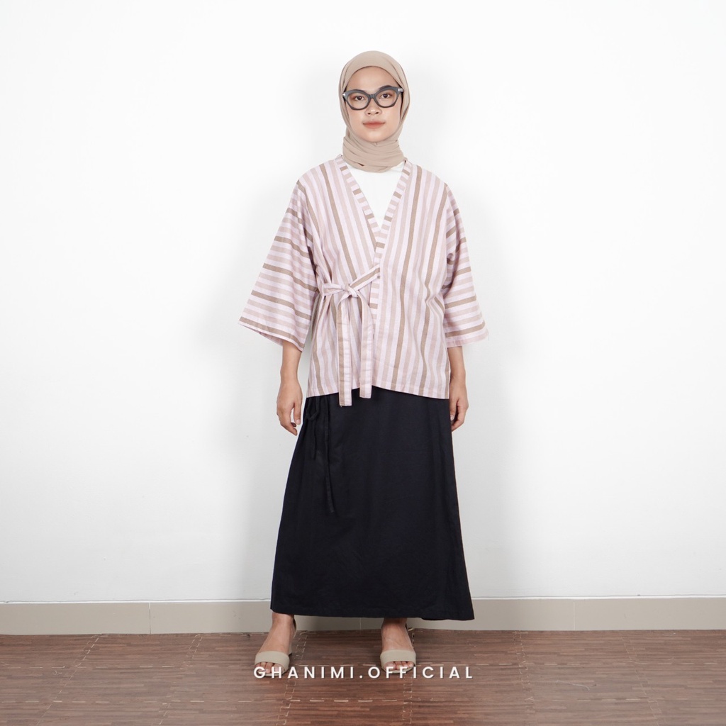 Ghanimi - Kyoto Outer / Outer Kimono Stripe / outer kondangan / outer wanita / Outer garis garis / outer batwing lengan 3/4