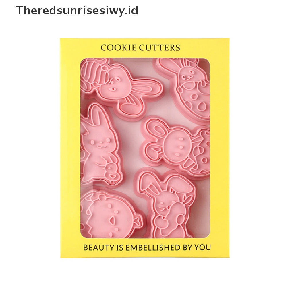 # Baju Lebaran # 6pcs Cetakan Biskuit Kelinci Paskah Plastik Bunny Egg Cookie Cutter Stamp Embosser~