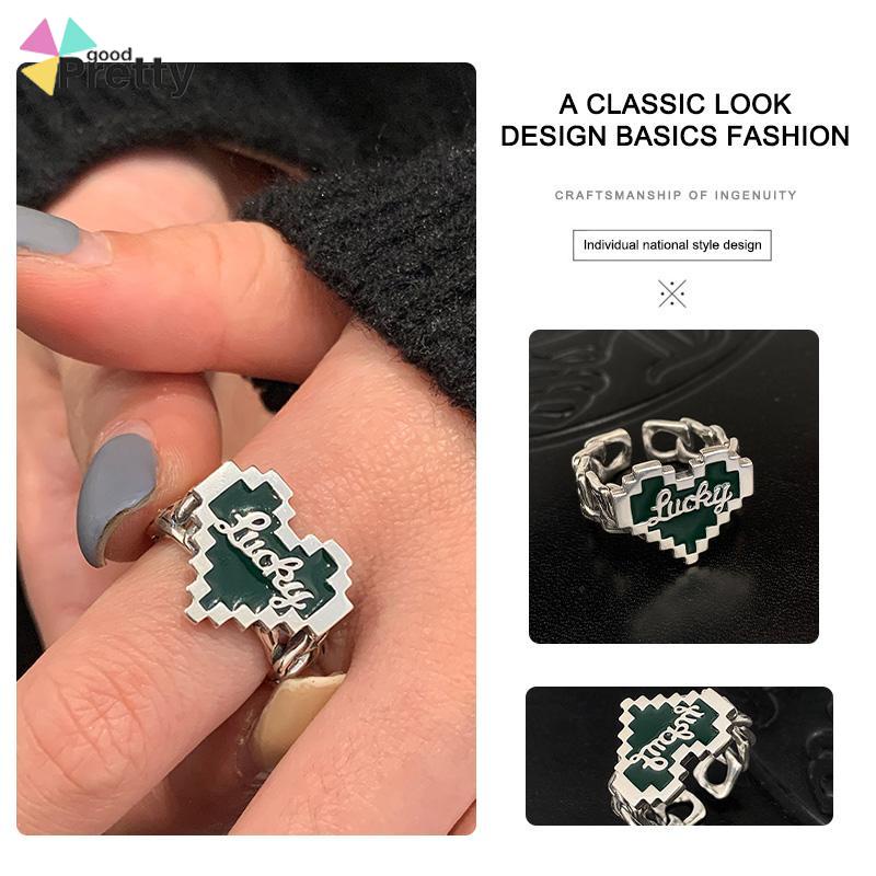 Cincin Huruf Jatuh Minyak Cinta Cinta Halus Berlapis Perak Perempuan Retro Elegan Cahaya Mewah Cincin Terbuka - PD