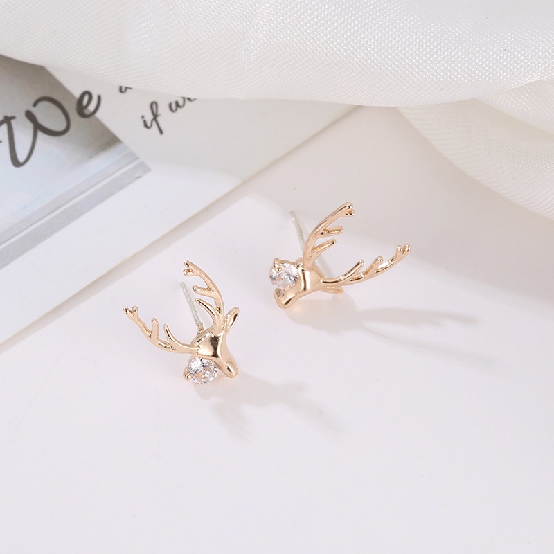 Anting Rusa Kecil Zirkon Hias Tembaga Sederhana Baru Hadiah Natal