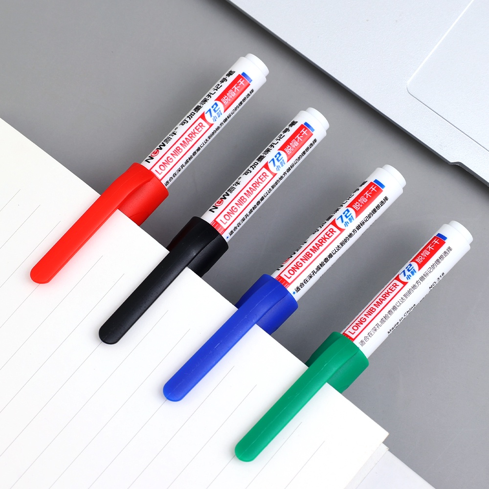 Inkable Deep Hole Extended Marker/Pulpen Penanda Tinta Tahan Air Kepala Panjang 4warna/spidol Cepat Kering Cocok Untuk Bahan Kayu &amp; Logam/Alat Tulis Kantor