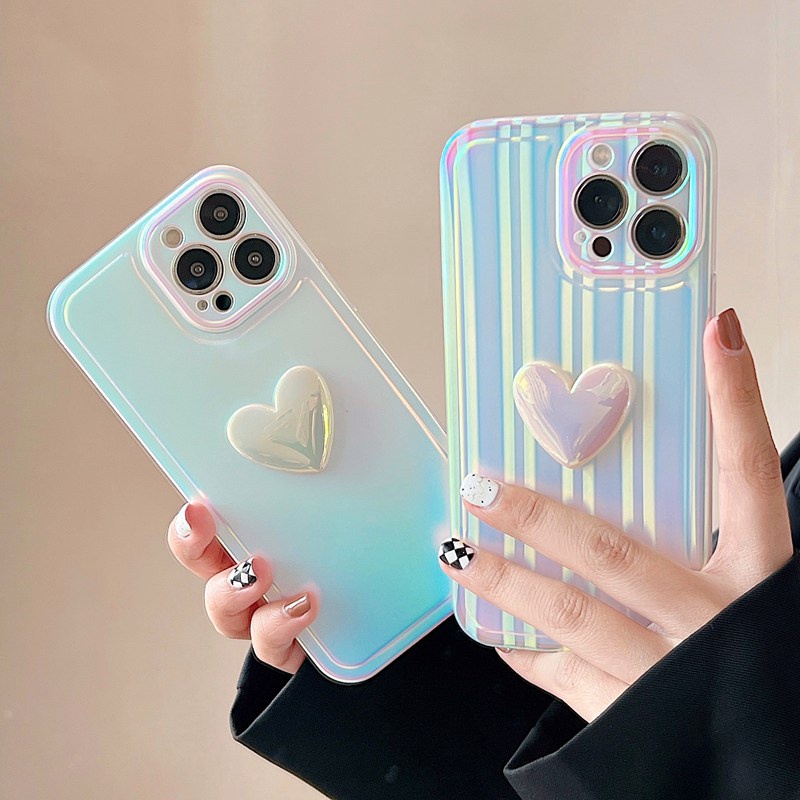 3D Laser Gradient Luxury Soft Case iPhone 11 12 13 14 Pro Max Casing INS Silvery Phone Case Women's Fashion Casing hp iPhone 11