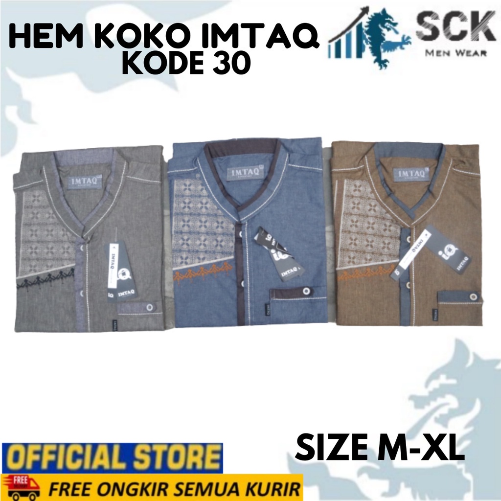 Hem Koko Pria IMTAQ 30 BARU / Kemeja Lengan Pendek Motif Bordir Katun Warna / Pakaian Muslim Cowok - sckmenwear GROSIR