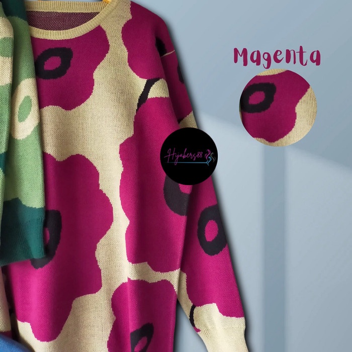 BAJU ATASAN SWEATER RAJUT PREMIUM CLARISSA FLORAL BUNGA SWEATER OVERSIZE MOTIF BUNGA DFA