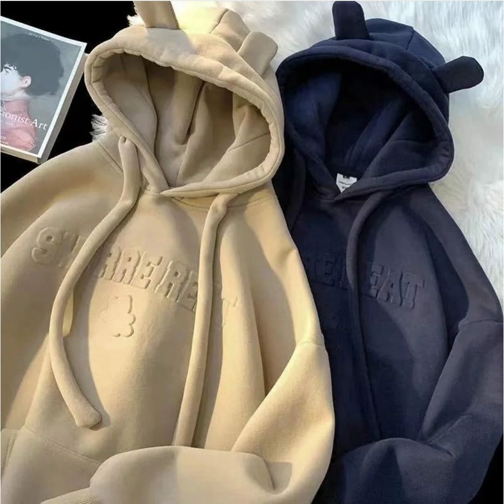 EMBOSS SWRRE REAT HOODIE OVERSIZE WANITA - SWEATR HODIE WANITA OVERSIZE