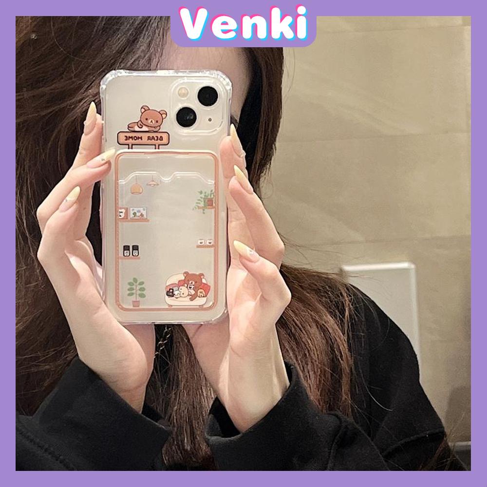 For iPhone 14 Pro Max Card Holder Case Clear Card Storage Back Cover Cute Cartoon Bear Camera Protection Shockproof For iPhone 14 13 12 11 Plus Pro Max 7 Plus X XR