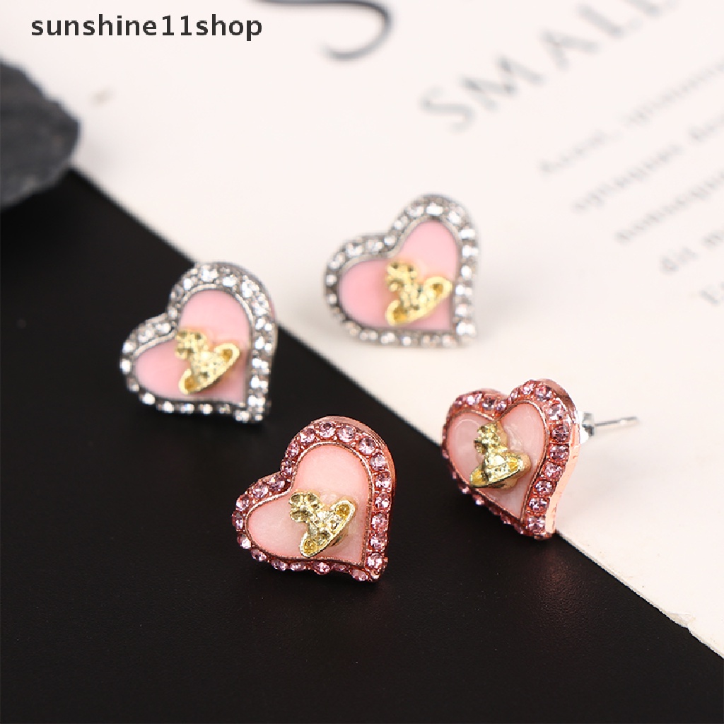 Sho 1pasang Empress Anting Kristal Saturnus Warna Pink Perak Tindik Stud Earrings N