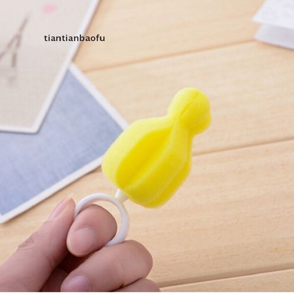 [tiantianbaofu] 3pcs New Sikat Puting Bayi Sikat Botol Spons Pembersih Dengan Dot Brush 3pcs Spons Rotag 360derajat Kuning Sikat Puting Bayi Dot Bayi Cleaner Spon 3pcs