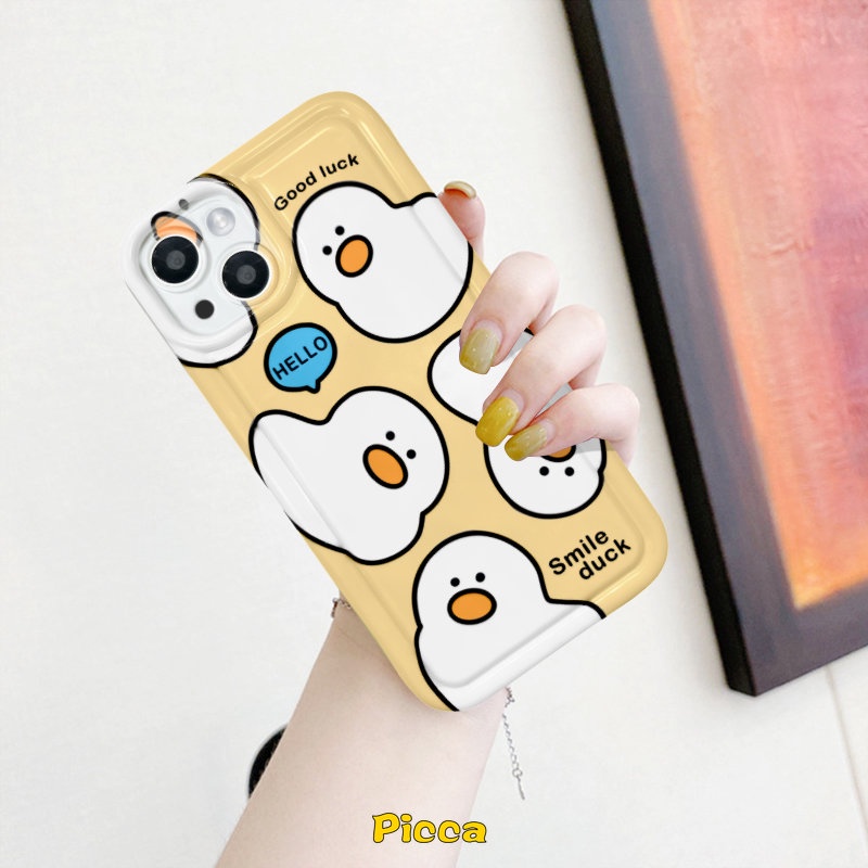 Casing Ponsel Perlindungan Kamera Bebek Kartun Lucu Kompatibel Untuk iPhone 7plus XR 11 14 13 12 Pro Max 6 6S 7 8 Plus X XS Max 11 Pro Max Shockproof Airbag Lembut TPU Silicon Cover