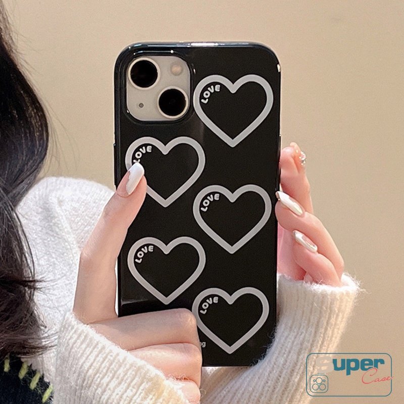 Kartun Cinta Hati Glossy Case Kompatibel Untuk IPhone 7Plus 8Plus XR 14 11 13 12 Pro Max7 8 Plus X XS Max SE 2020 Halus Lembut Tpu Full Pelindung Casing Ponsel