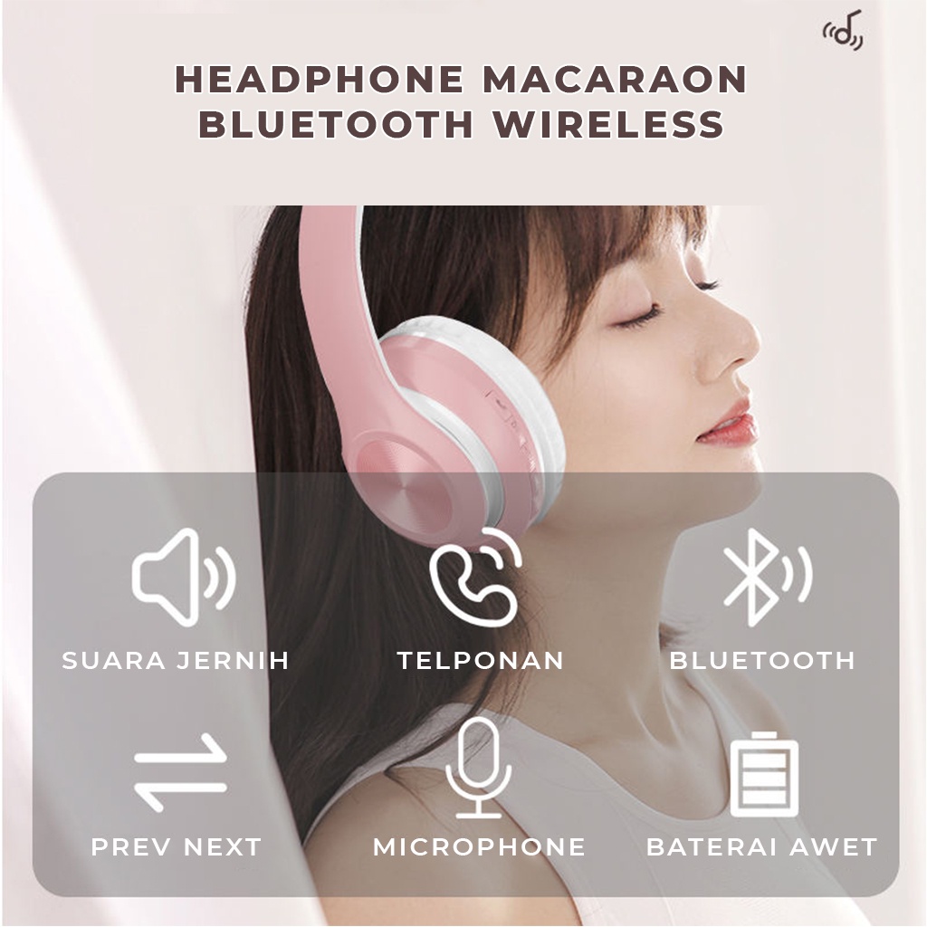 Headset Bluetooth Macaron NBP33 Headphone Wireless Henset Hetset Bando Slot Memori Untuk Santai Olahraga Lainnya | GROSIRXPRESS