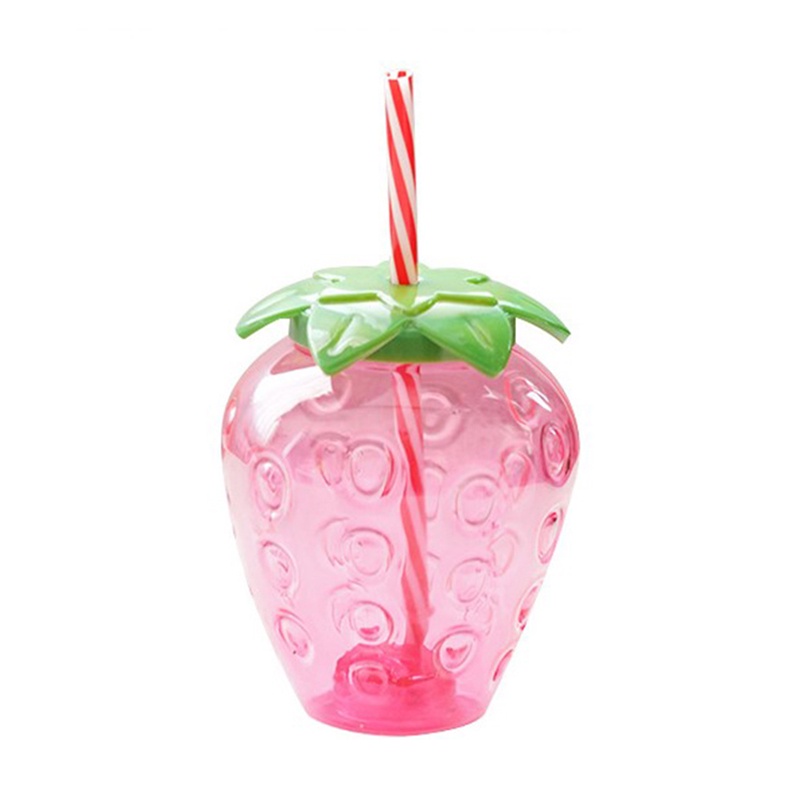 ღ 500Ml Strawberry Straw Cup Gadis Cantik Susu Teh Mug Plastik Botol Air Portabel Kaca Air untuk Pernikahan Musim Semi shower Pesta Ulang Tahun Desktop Dekorasi