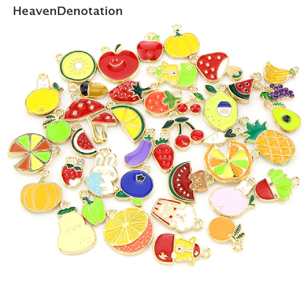 [HeavenDenotation] 40pcs/set Mix Mini Logam Buah Enamel Ch Liontin DIY Gelang Kalung Anting Membuat Perhiasan Aksesoris HDV