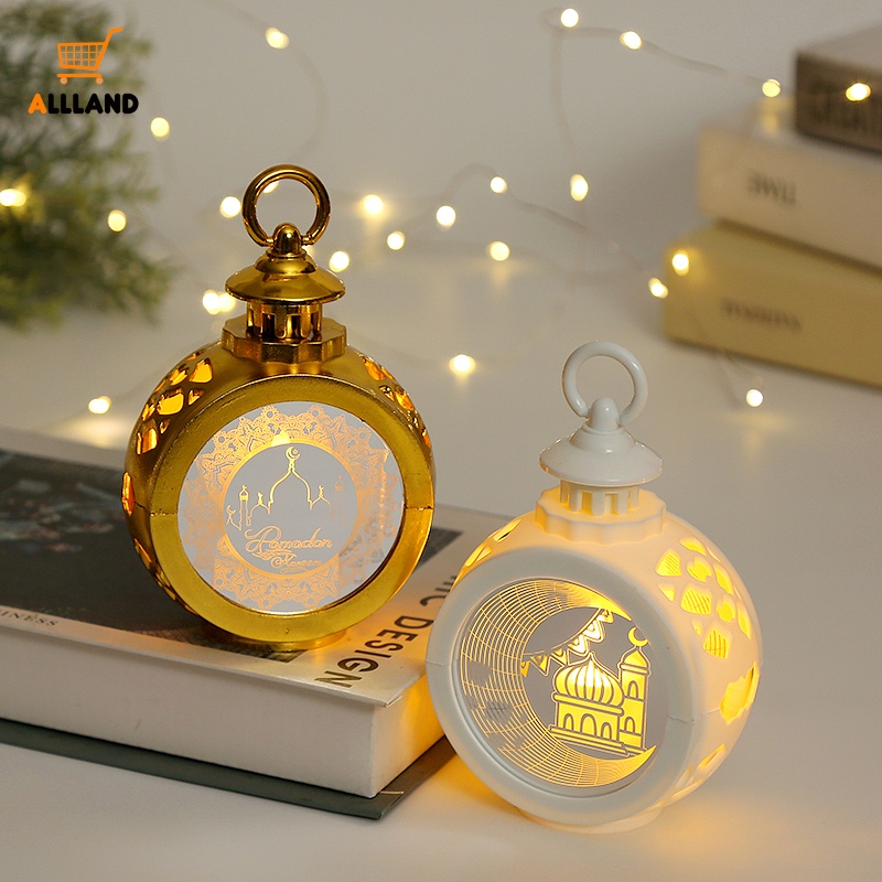 Exquisite Eid Battery Powered Openwork Plastic Lantern / Ramadan LED Glowing Decorative Night Light / Home Muslim Festive Hanging Lamp