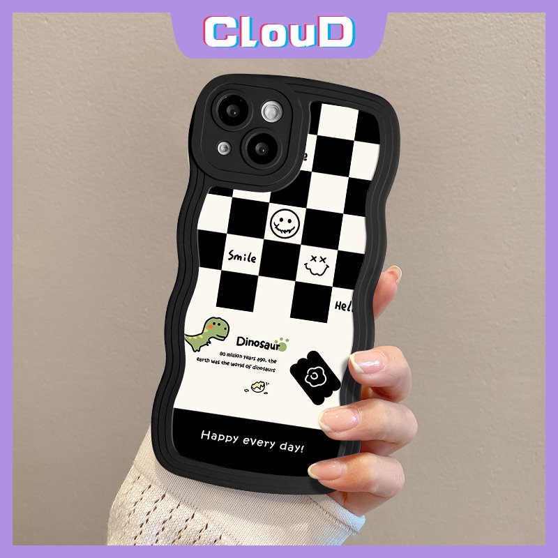 IPHONE Cute Smiley Chessboard Soft Tpu Case Kompatibel Untuk Iphone11 Pro Max7 6s 6 8 14 Plus XR 14 11 13 12 Pro Max X XS Max SE 2020 Kartun Dinosaurus Wavy Edge Soft Tpu Cover