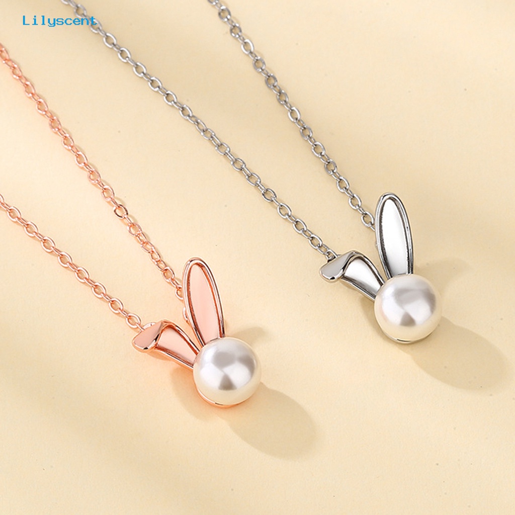 [LS] Wanita Kalung Slim Link Rantai Elegan Dainty Temperamen Hadiah Hypoallergenic Berkilau Mutiara Imitasi Kelinci Liontin Kalung Fashion Perhiasan