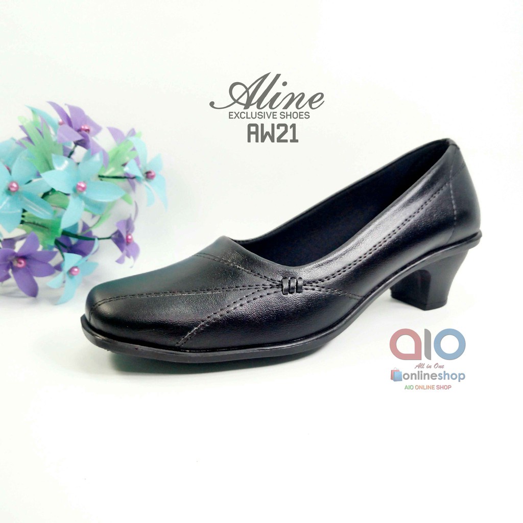 Aline Sepatu Pantofel Wanita Hak 5 Cm Pump Big / Chunky Heels Hitam Formal Guru Kantor Kerja AW21