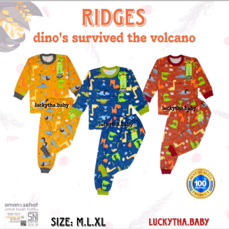 Setelan Ridges Panjang Dino survived the volcano / setelan ridges baby wear / setelan anak ridges / setelan anak harian