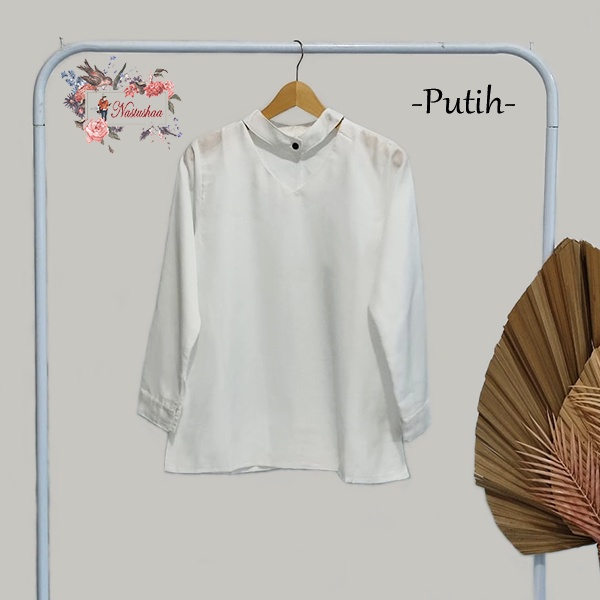 Blouse Wanita Lengan Panjang Bahan Wollycrepe Atasan Wanita Polos Korean Style V-Neck Depan Leher Kancing Black White Fit XL