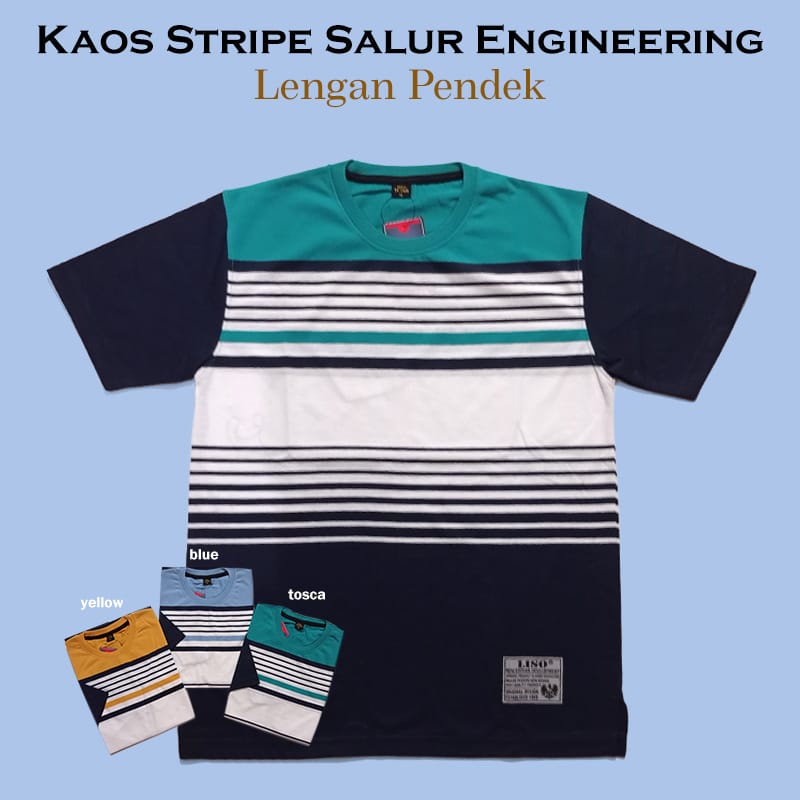 Kaospolos - Kaos stripe salur engineering | kaos belang garis garis lengan pendek 7883