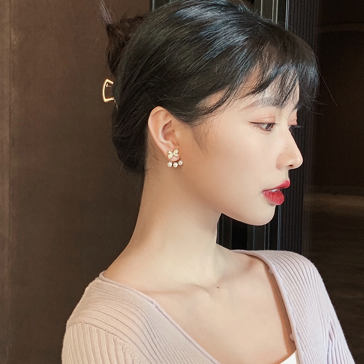 Anting S925 Silver Needle Aksen Ikatan Simpul Mutiara Gaya Korea Untuk Wanita