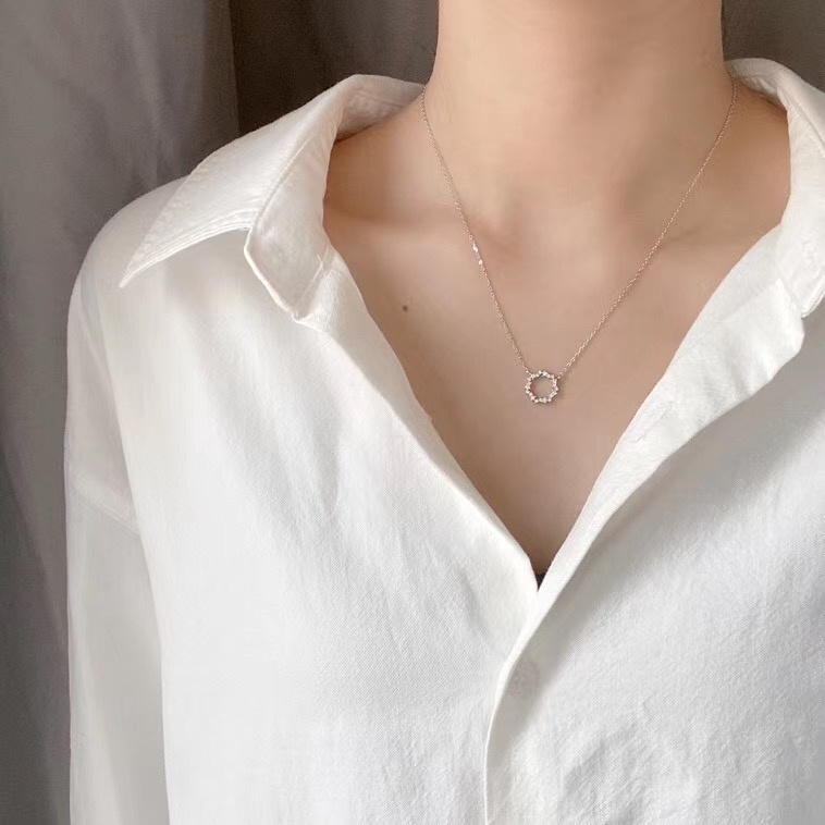 Kalung Karangan Bunga | Warna Rose Gold / Silver | Kalung Karangan Bunga | Kalung Rantai Pendek Dengan Liontin Bulat Geometri Untuk Wanita | Anti Alergi Tahan Air | Hadiah Ulang Tahun