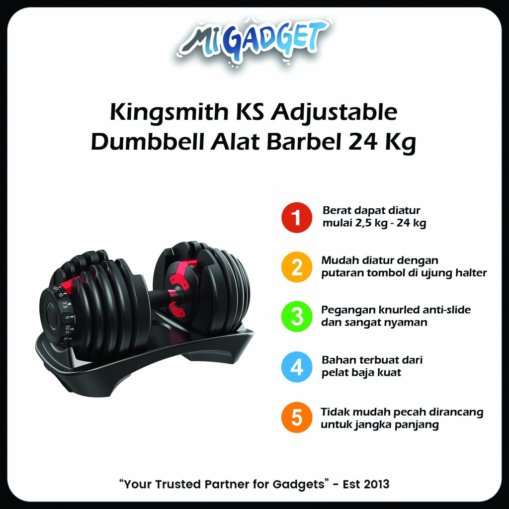 Kingsmith KS Adjustable Dumbbell Alat Fitness Barbel Dumbel 24 Kg