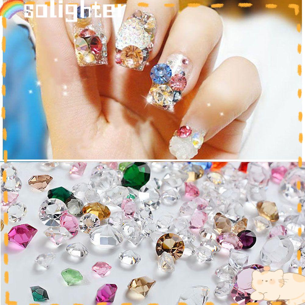 Solighter Nail Art Crystals AB Transparan 3D Manicure Decor Botol Caviar