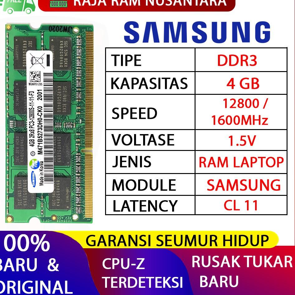 12.12 ✨SALE✨ RAM LAPTOP SAMSUNG DDR3 4GB 12800 / 1600MHz ORI RAM SODIMM 1.5v 4GB ORIGINAL SAMSUNG se