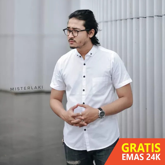 Kemeja Pria Lengan Pendek Polos Putih Slimfit
