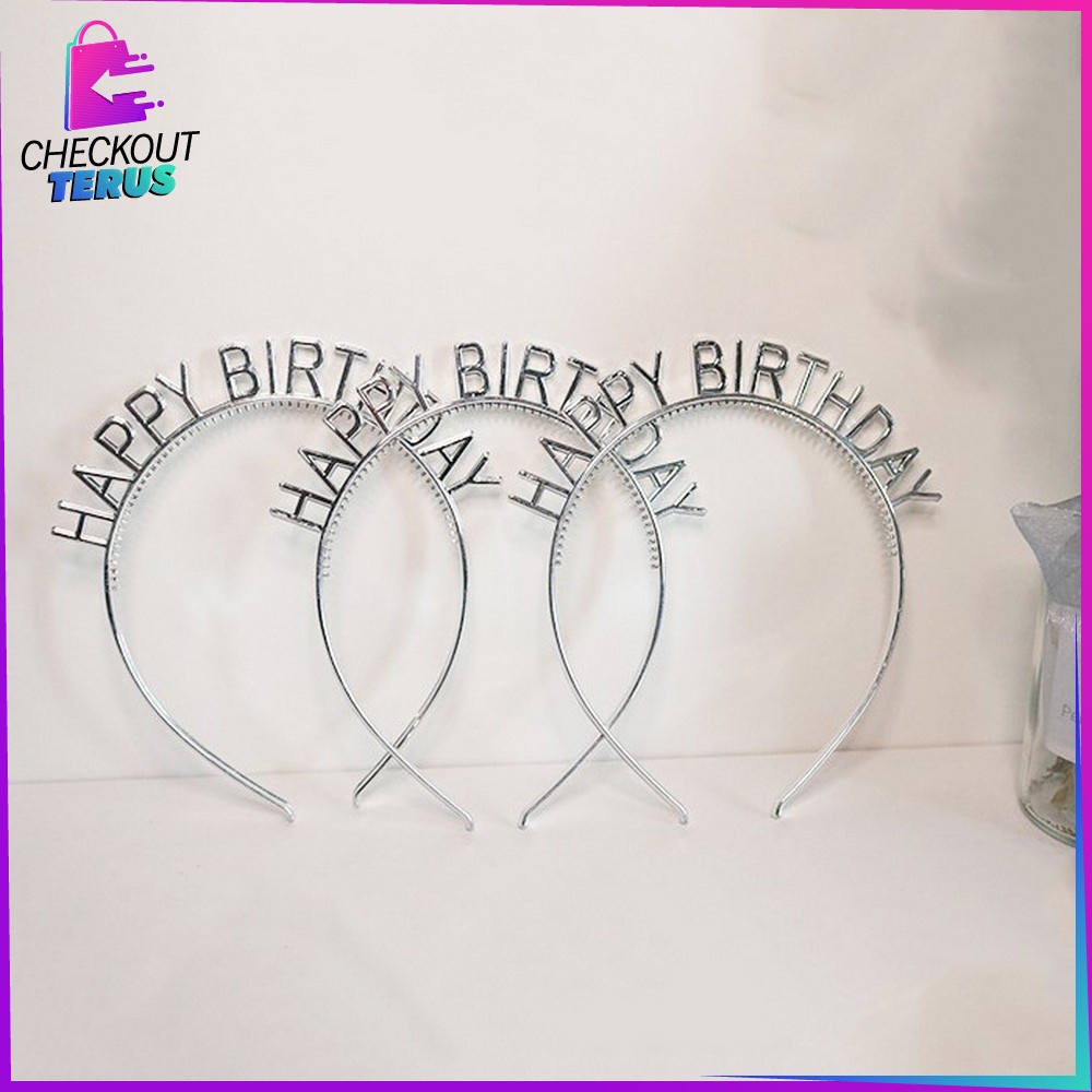 CT C787 Bando Happy Birthday Party Silver Anak Bahan Plastik Bendo Wanita Gold Heandband HBD Pesta Ulang Tahun Import