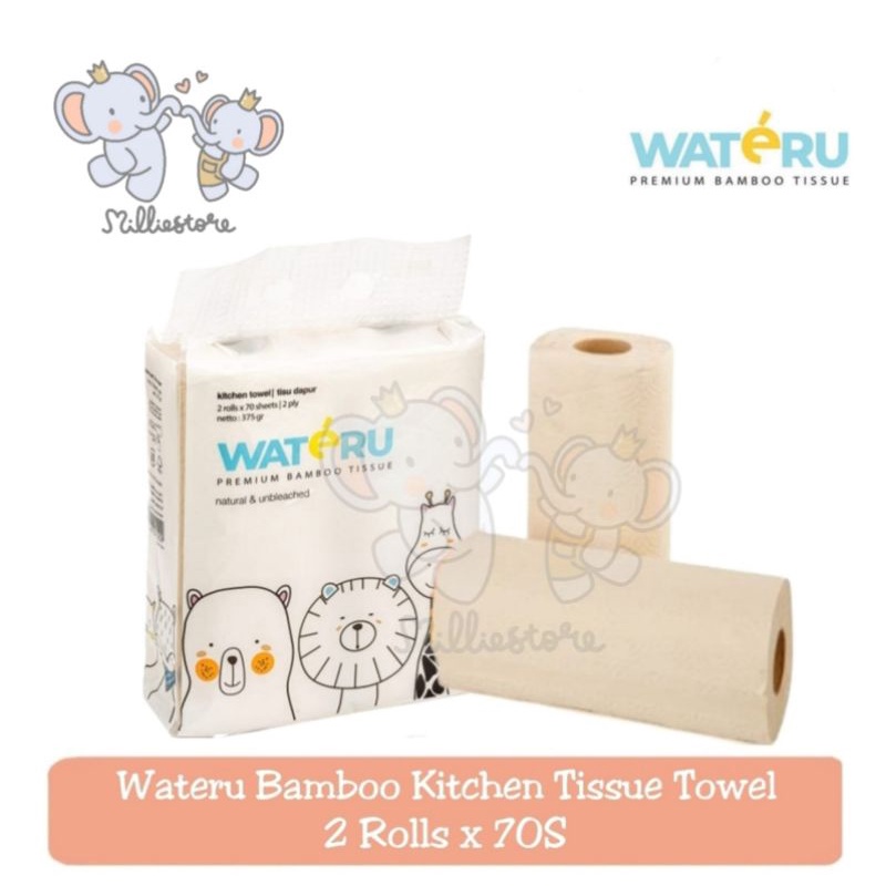 Wateru Premium Bamboo Kitchen Towel (2roll @70's , 2ply)